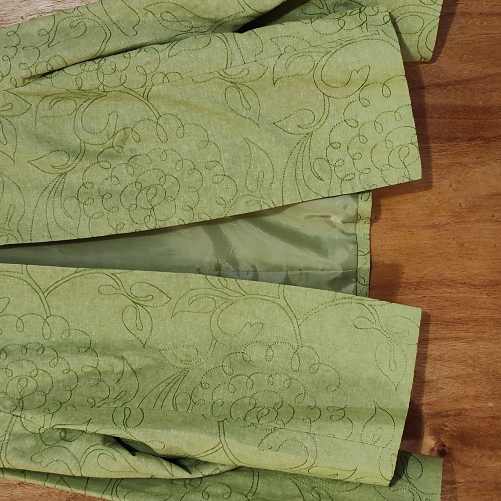 Kim Rogers Signature Open Front Jacket Lime Green Embroidered Linen Blend 10 - Picture 4 of 9